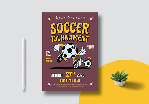 Retro Trendy Soccer Tournament Event Flyer Layout