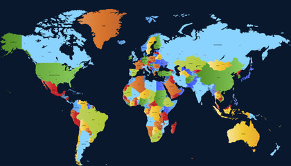 World map. Color modern vector map. Silhouette map
