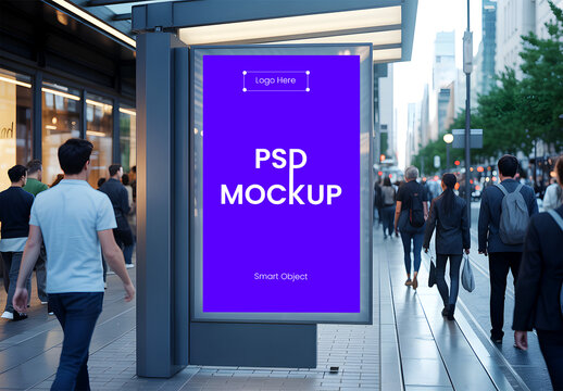 City Sidewalk Poster Mockup with Blue Display