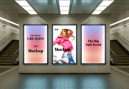 Subway Poster Mockup Set with Pastel Gradient