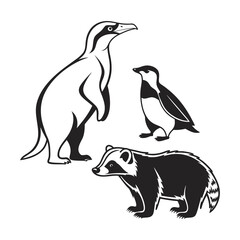 Wildlife animals line art on a hill

