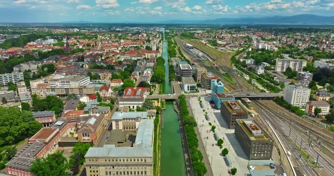 Aerial view of the beautiful French city of Mulhouse