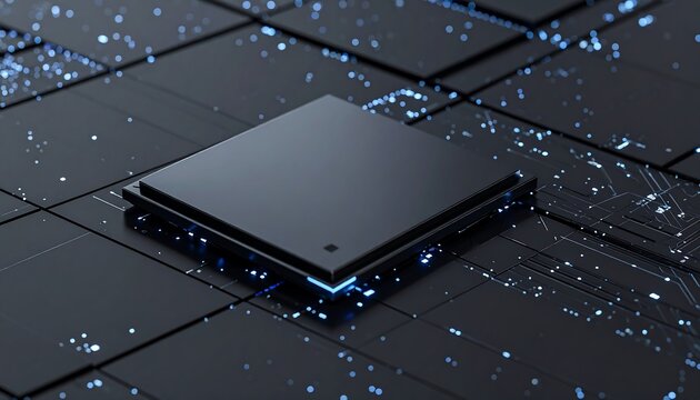 Futuristic Microchip Design with Illuminated Details and Abstract Circuitry