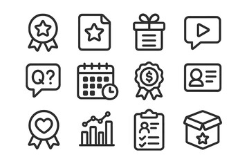 Content Creator Icons. Outline icon set of content creator memberships: fan badge, exclusive post, tier perks,