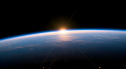 Earth From Space at Sunrise With Sun Rays