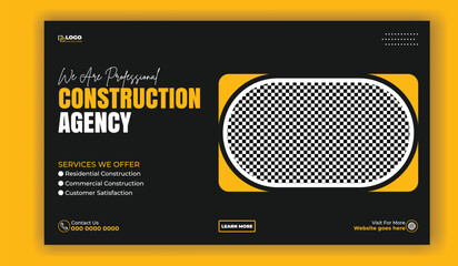 Modern Construction Agency Banner Template with Yellow and Black Design