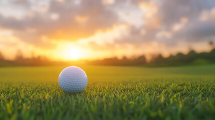 Golf teeing ground in golf course with sunrise background