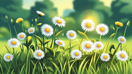 Fototapeta premium Vibrant Meadow: A Sunlit Daisy Field