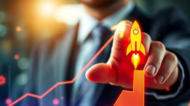 Entrepreneurs are on the cusp of business growth. Planning and launching a corporate startup, the Rocket icon is rapidly accelerating to achieve its growth targets. 4k video
