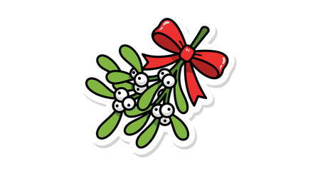 Festive Mistletoe Sprig with Red Ribbon A Symbol of Holiday Cheer