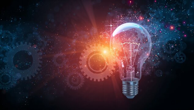 Innovation and Technology Concept with Light Bulb Gears and Network Connections
