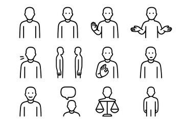 Assertive Communication Icons. Outline icon set of assertive communication: straight posture, eye contact,
