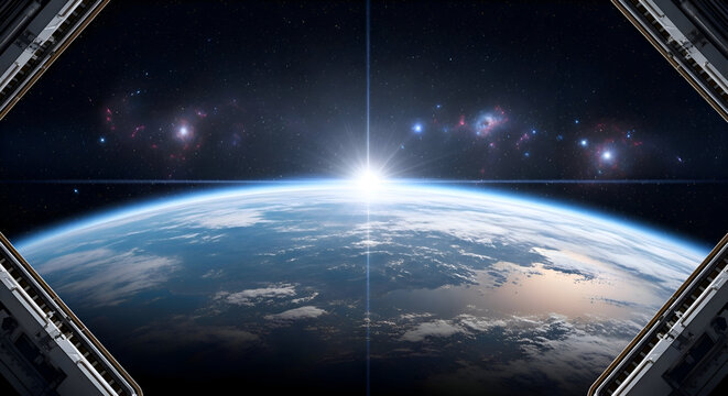 Earth View from Space Station Window - Powered by Adobe