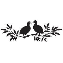 Birds on Branch Illustration – Romantic Pair of Birds Silhouette Vector