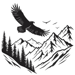 Owl flying through mountain pass silhouette