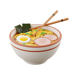 Delicious Ramen Noodles In White Bowl With Chopsticks And Garnishes