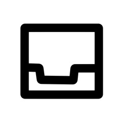 Illustration of a square box shape with a u shaped design element inside in black and white color scheme
