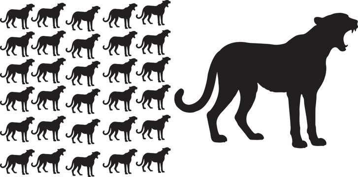 Cheeta open the mouth in silhouette white background..