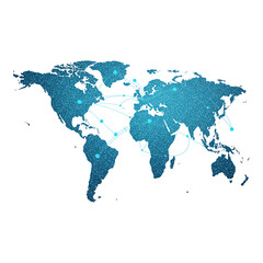 Naklejka premium Abstract blue world map with geometric connections isolated on transparent background