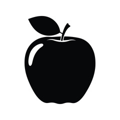 Black apple silhouette with leaf vector illustration healthy food icon fruit graphic