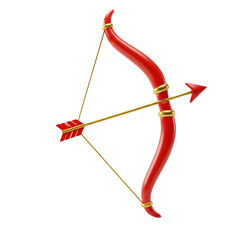 3D Red Bow And Arrow With Gold Accents Symbolizing Love On Transparent Background