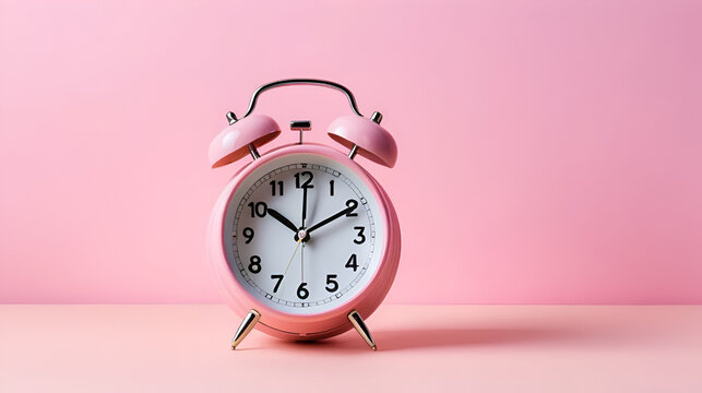 Pink alarm clock on a pastel background with copy space - Powered by Adobe
