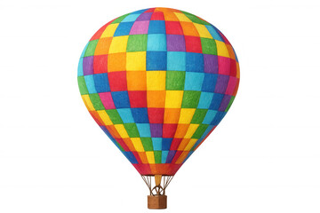 Fototapeta premium Multicolored checkered hot air balloon drifting against transparent backdrop, representing travel excitement and wanderlust