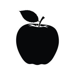 Black silhouette apple with leaf fresh fruit healthy food natural produce simple icon isolated vector graphic