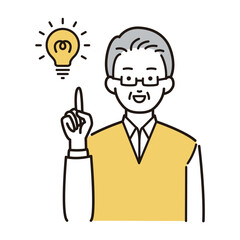 ひらめきのシニア男性イラスト