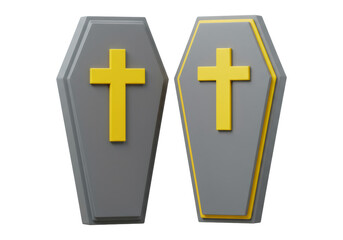 Obraz premium Two Gray Coffins With Yellow Crosses On Transparent Background Isolated