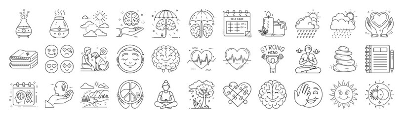 Medical and Healthcare Vector Icon Set – Outline Line Art Collection-Collection of medical and healthcare vector icons in modern outline style. Includes symbols of doctors,patients, medicine,