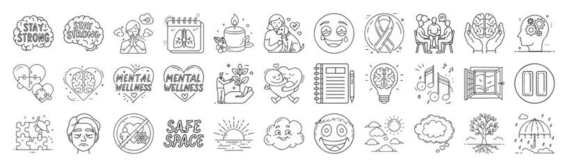 Medical and Healthcare Vector Icon Set – Outline Line Art Collection-Collection of medical and healthcare vector icons in modern outline style. Includes symbols of doctors,patients, medicine,