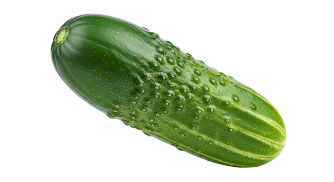 Close up of a fresh green cucumber with small bumps on its skin against a black background studio shot