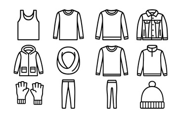 Layered Clothing Icons. Outline icon set of layered clothing style: undershirt, long sleeve tee, crewneck