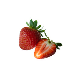 Fresh Strawberry and Half Strawberry Isolated on Black Background