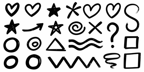 Hand Drawn Doodle Elements Set Black Sketchy Shapes on White Background
