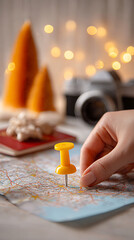 Hand marking travel destination on map, planning a memorable vacation adventure