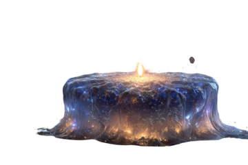 Abstract cosmic blue and orange glowing flame on a dark surface, isolated on transparent background