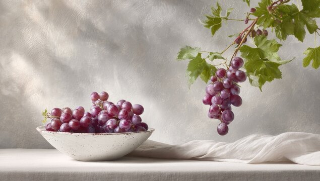 Still life of red grapes in a bowl - Powered by Adobe