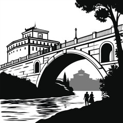 Obraz premium Ancient market bridge silhouette