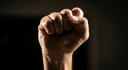 Close Up of a Raised Resist Fist Symbolizing Strength, Unity, and Determination Under Dramatic Lighting