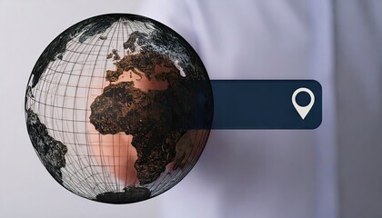 Hand Pointing at Low Contrast Wireframe Globe Location Selector