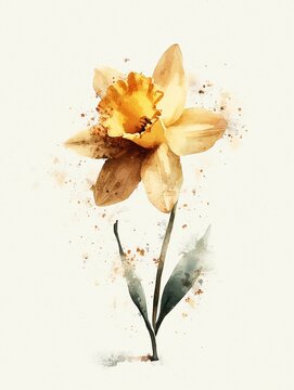 Watercolor Painting Of a Narcissus Flower on a White Background, Birth Flower Art With Hand-Painted Effect, December Flower