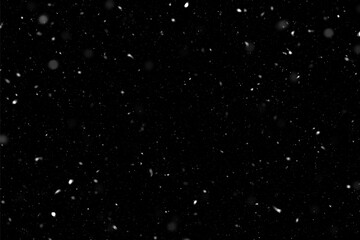 Abstract Snow Particles, Night Snowstorm Textur, Dust or Snow Overlay on Black, Realistic Falling...