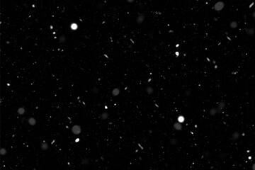 Abstract White Snow Overlay for Winter Designs, Snowfall Overlay, White Particles on Dark Background, Falling Snowflakes, Winter Overlay Effect