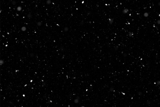 Abstract Snow Particles, Night Snowstorm Textur, Dust or Snow Overlay on Black, Realistic Falling Snow Overlay, Black Background