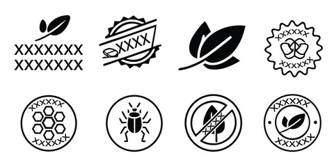 Set of eight black and white icons featuring leaves insects and geometric patterns icon set leaf