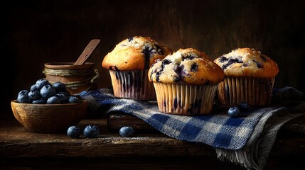 Delicious homemade blueberry muffins recipe fresh baked goods sweet dessert breakfast food photography still life