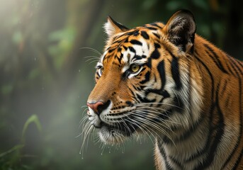 Fototapeta premium Bengal tiger portrait in zoo with stripes and fierce face