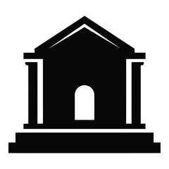 Black silhouette of a classical building with columns and archway architecture